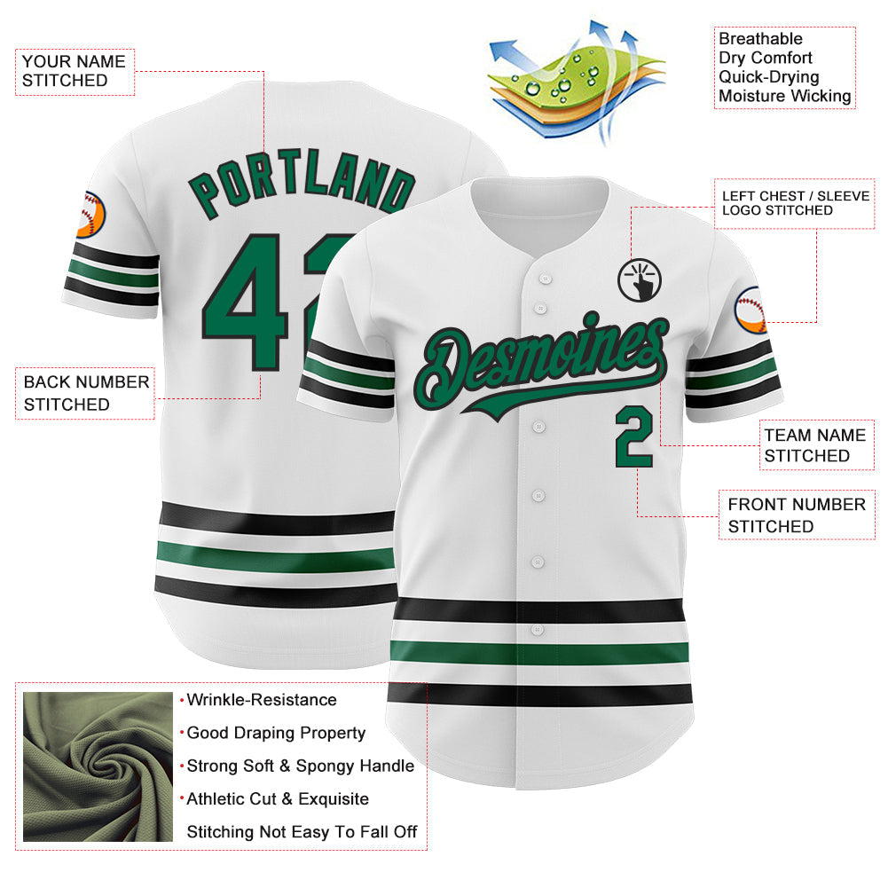 Custom White Kelly Green-Black Line Authentic Baseball Jersey - Sky-Custom