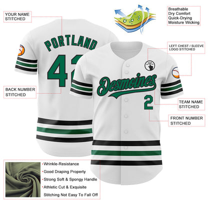 Custom White Kelly Green-Black Line Authentic Baseball Jersey - Sky-Custom