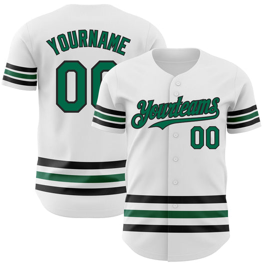 Custom White Kelly Green-Black Line Authentic Baseball Jersey - Sky-Custom