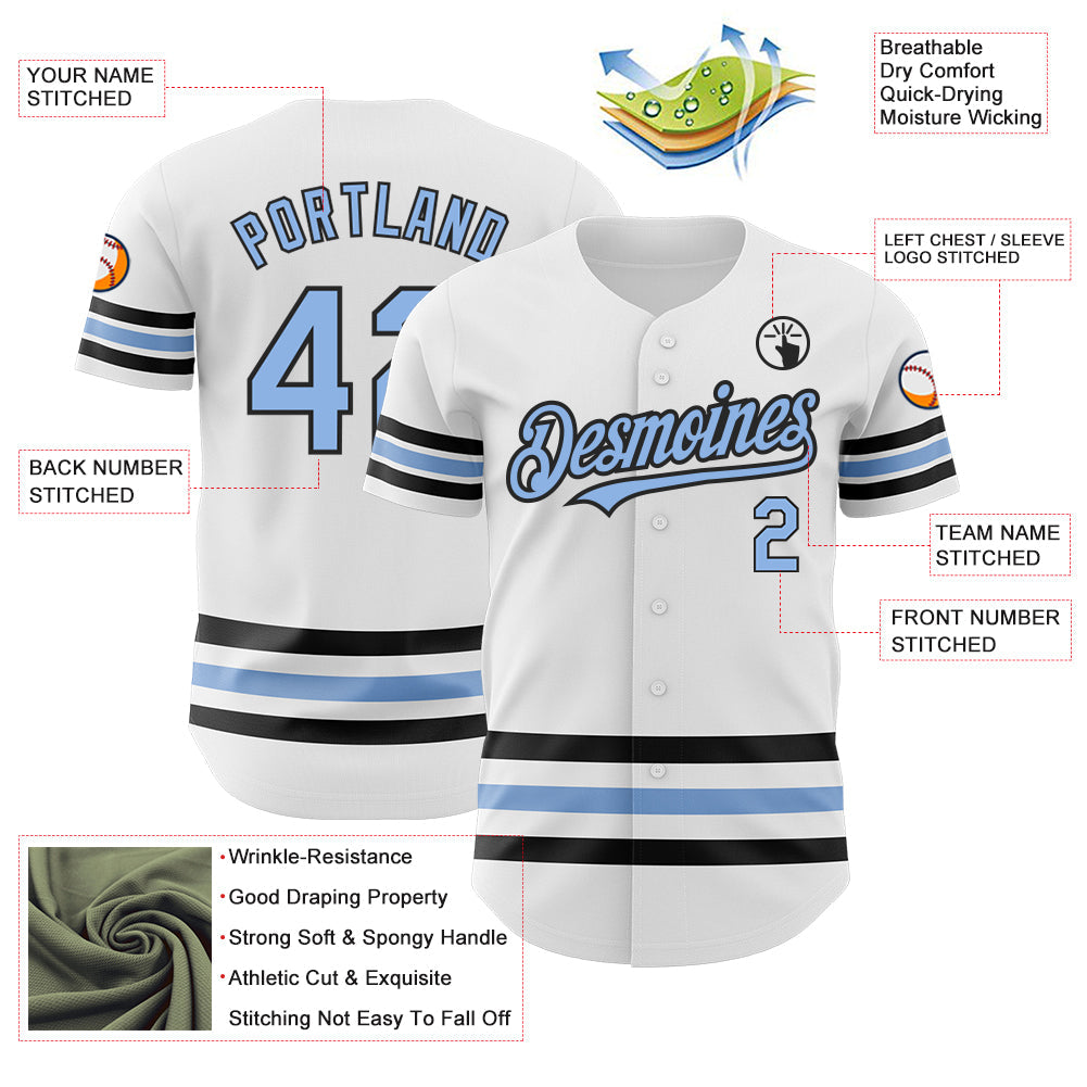 Custom White Light Blue-Black Line Authentic Baseball Jersey - Sky-Custom