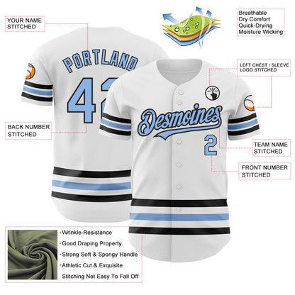 Custom White Light Blue-Black Line Authentic Baseball Jersey - Sky-Custom