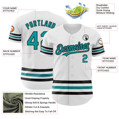 Custom White Teal-Black Line Authentic Baseball Jersey - Sky-Custom