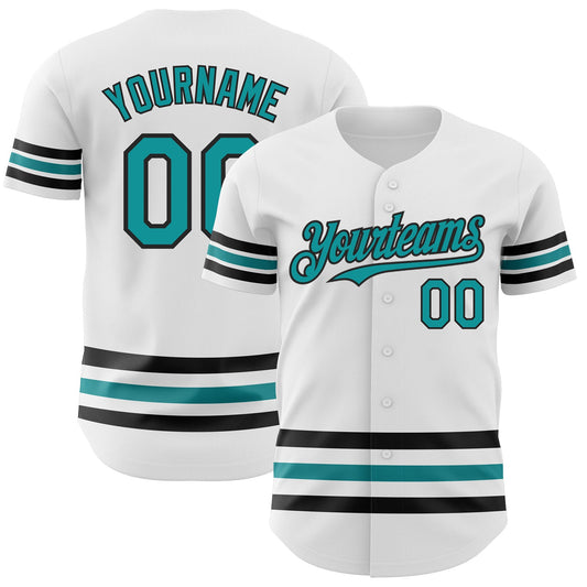 Custom White Teal-Black Line Authentic Baseball Jersey - Sky-Custom