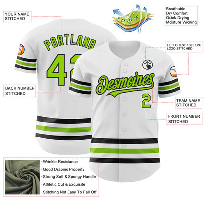 Custom White Neon Green-Black Line Authentic Baseball Jersey - Sky-Custom