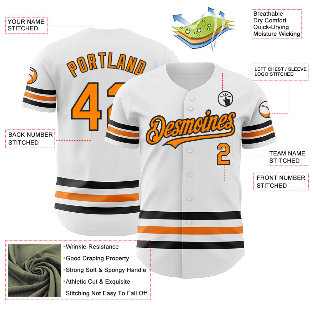 Custom White Bay Orange-Black Line Authentic Baseball Jersey - Sky-Custom