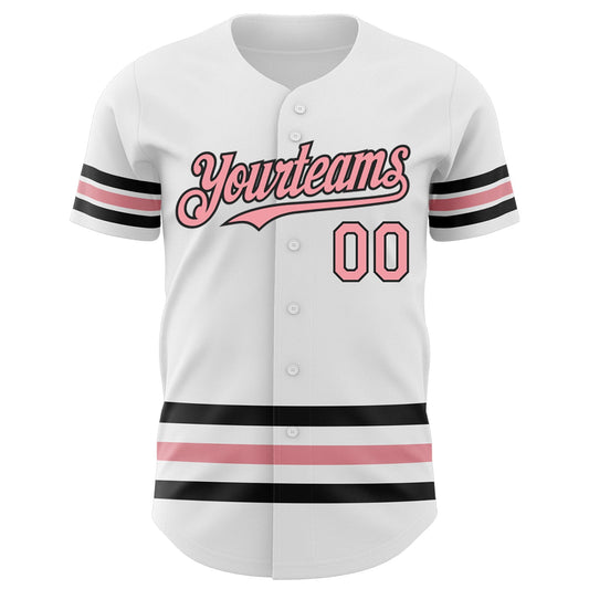 Custom White Medium Pink-Black Line Authentic Baseball Jersey - Sky-Custom