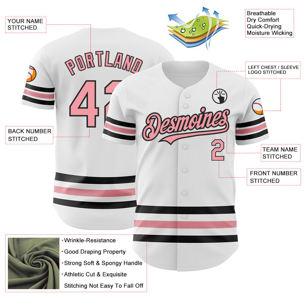 Custom White Medium Pink-Black Line Authentic Baseball Jersey - Sky-Custom