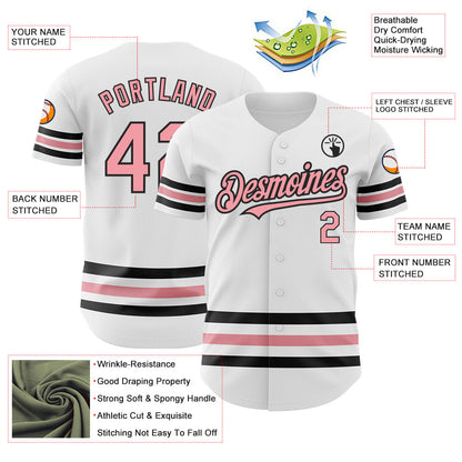 Custom White Medium Pink-Black Line Authentic Baseball Jersey - Sky-Custom