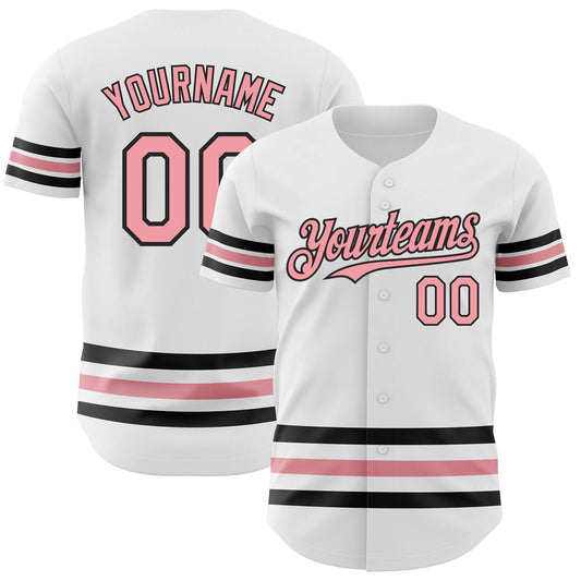 Custom White Medium Pink-Black Line Authentic Baseball Jersey - Sky-Custom