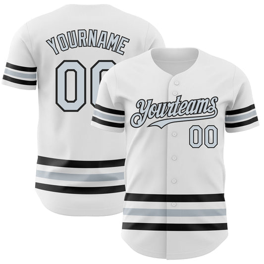 Custom White Silver-Black Line Authentic Baseball Jersey - Sky-Custom