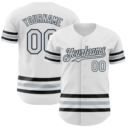 Custom White Silver-Black Line Authentic Baseball Jersey - Sky-Custom