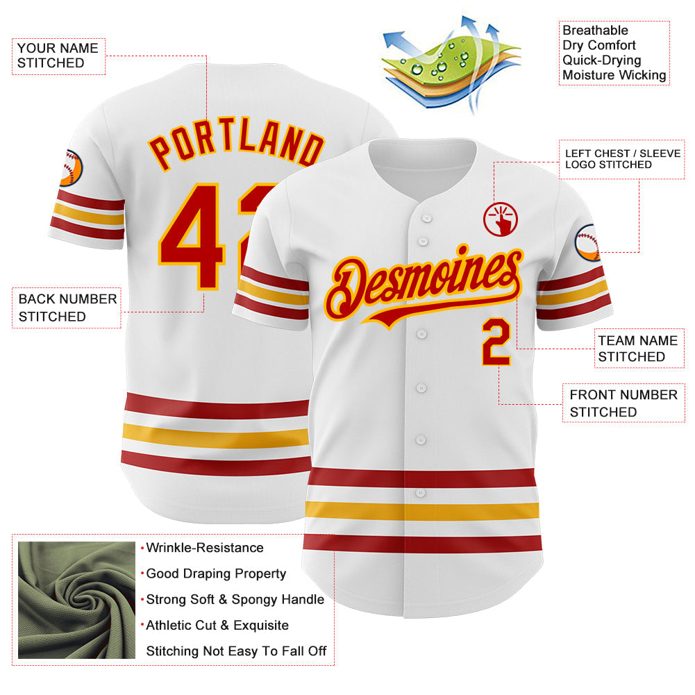 Custom White Red-Gold Line Authentic Baseball Jersey - Sky-Custom