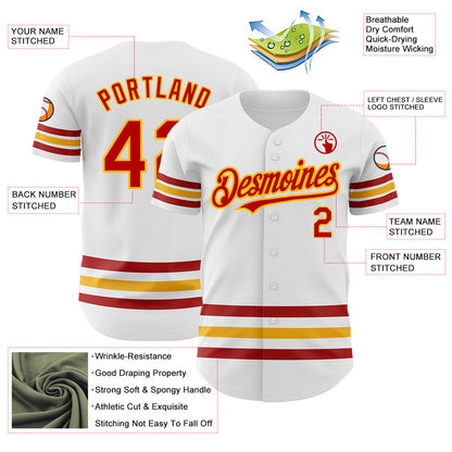 Custom White Red-Gold Line Authentic Baseball Jersey - Sky-Custom