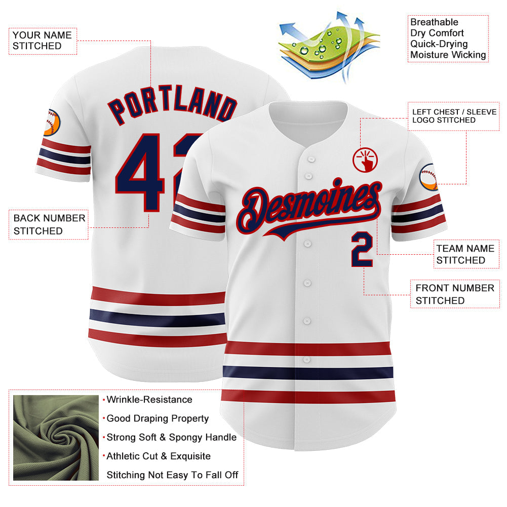 Custom White Navy-Red Line Authentic Baseball Jersey - Sky-Custom