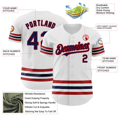 Custom White Navy-Red Line Authentic Baseball Jersey - Sky-Custom