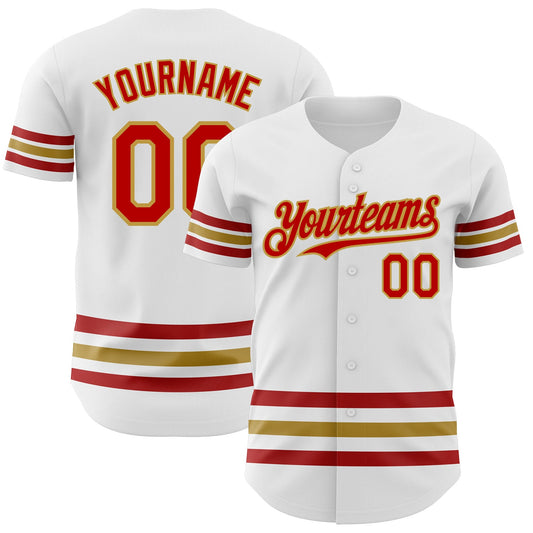 Custom White Red-Old Gold Line Authentic Baseball Jersey - Sky-Custom