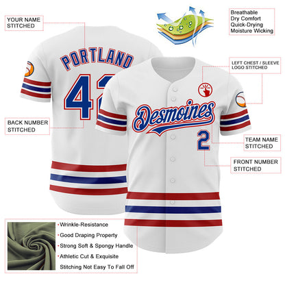 Custom White Royal-Red Line Authentic Baseball Jersey - Sky-Custom