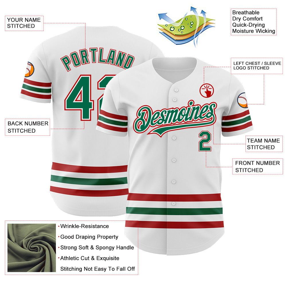 Custom White Kelly Green-Red Line Authentic Baseball Jersey - Sky-Custom