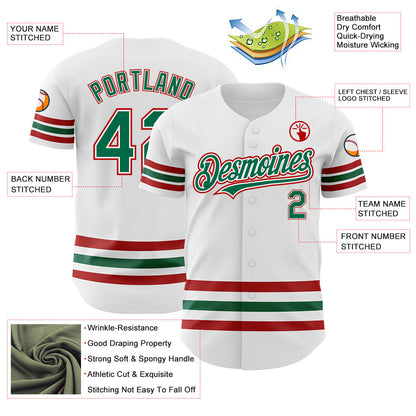 Custom White Kelly Green-Red Line Authentic Baseball Jersey - Sky-Custom
