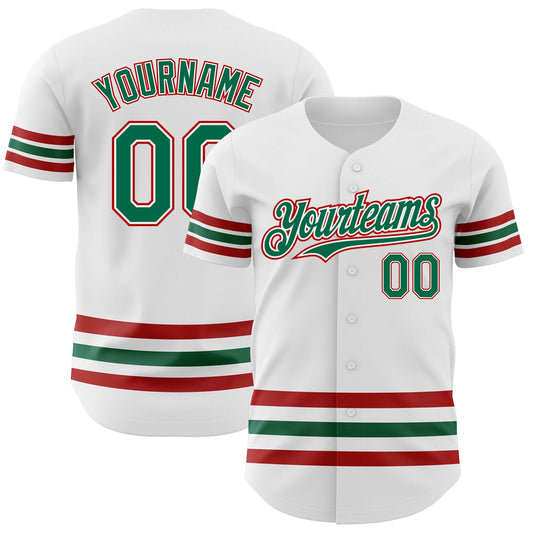 Custom White Kelly Green-Red Line Authentic Baseball Jersey - Sky-Custom