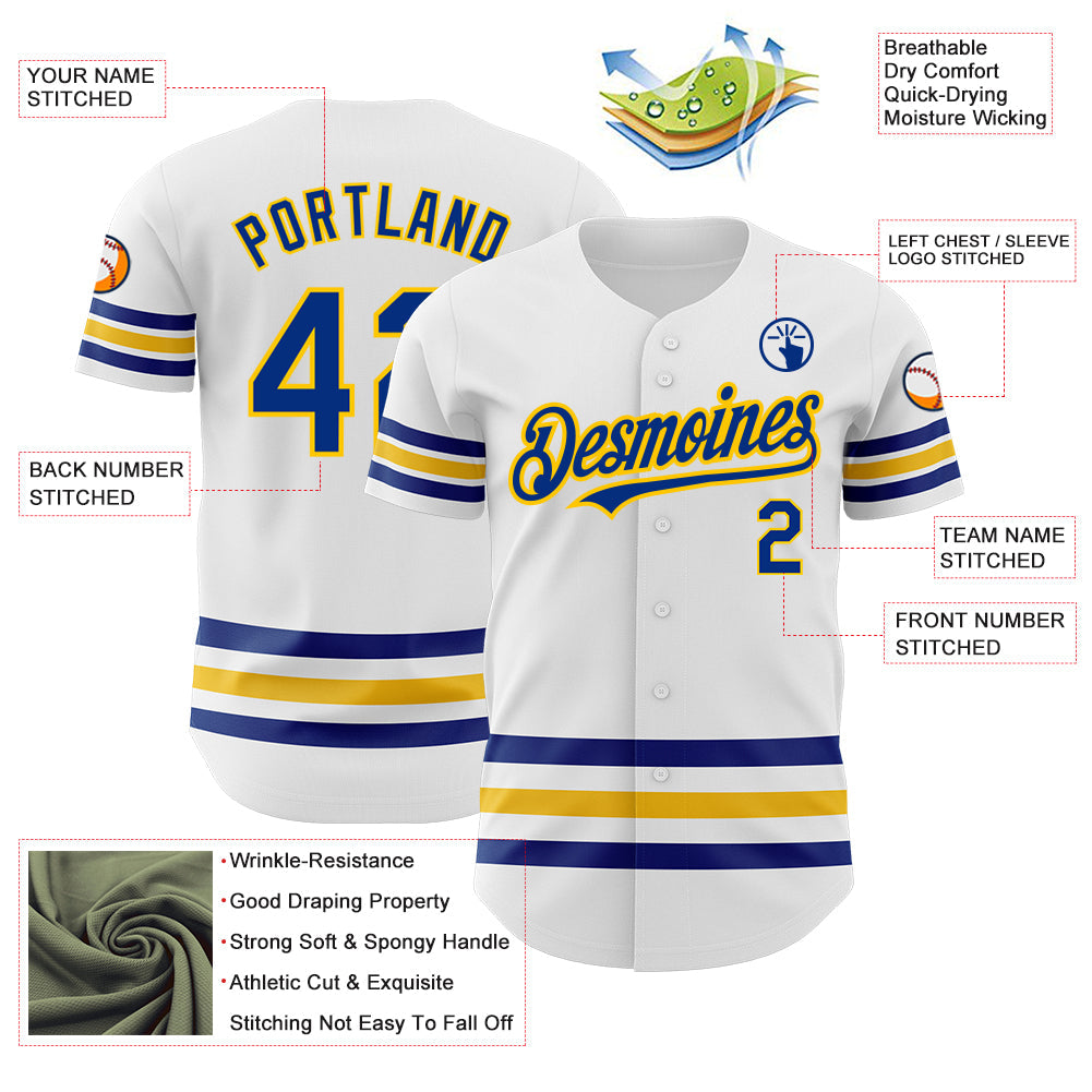 Custom White Royal-Yellow Line Authentic Baseball Jersey - Sky-Custom