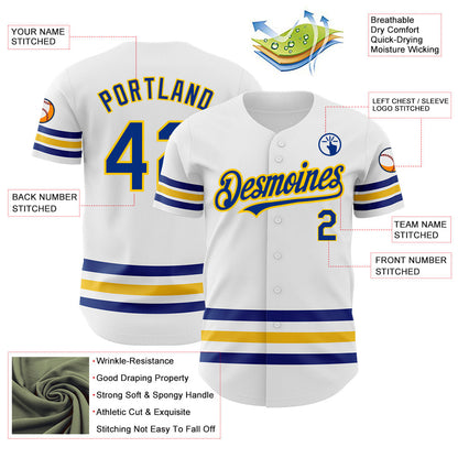Custom White Royal-Yellow Line Authentic Baseball Jersey - Sky-Custom