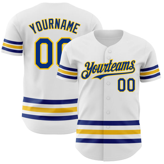 Custom White Royal-Yellow Line Authentic Baseball Jersey - Sky-Custom