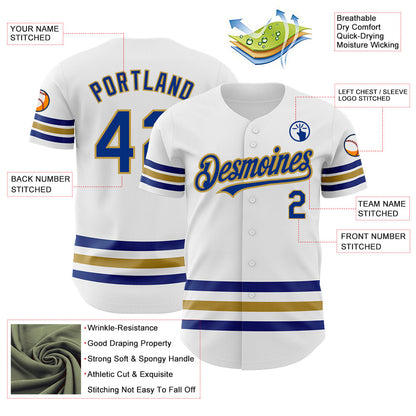Custom White Royal-Old Gold Line Authentic Baseball Jersey - Sky-Custom