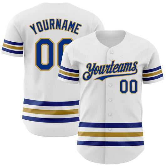 Custom White Royal-Old Gold Line Authentic Baseball Jersey - Sky-Custom