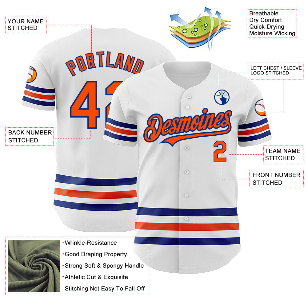 Custom White Orange-Royal Line Authentic Baseball Jersey - Sky-Custom