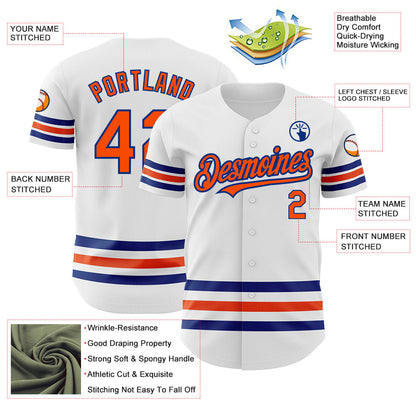 Custom White Orange-Royal Line Authentic Baseball Jersey - Sky-Custom