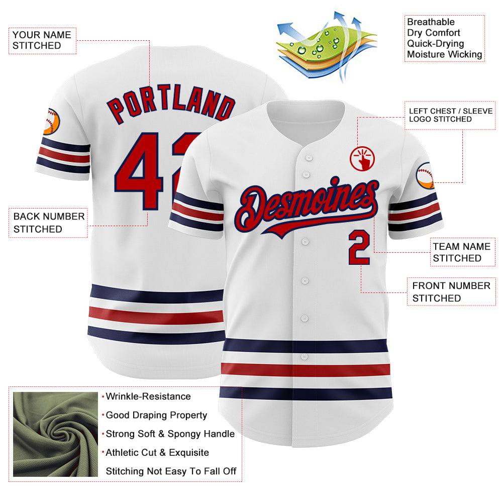 Custom White Red-Navy Line Authentic Baseball Jersey - Sky-Custom