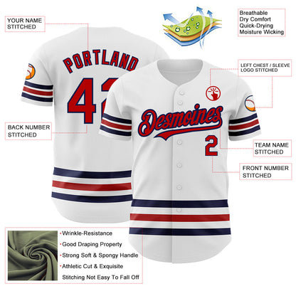 Custom White Red-Navy Line Authentic Baseball Jersey - Sky-Custom