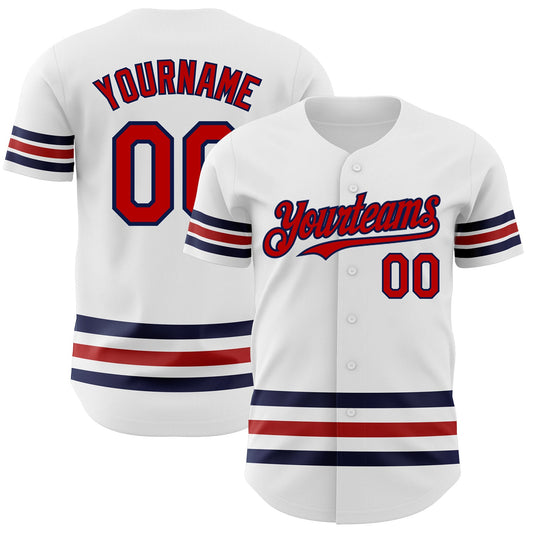 Custom White Red-Navy Line Authentic Baseball Jersey - Sky-Custom