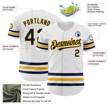 Custom White Navy-Gold Line Authentic Baseball Jersey - Sky-Custom