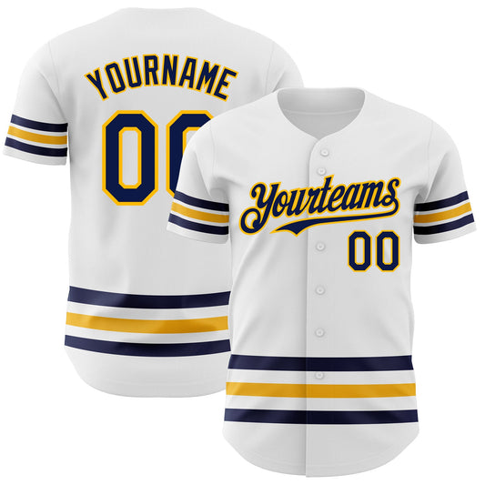 Custom White Navy-Gold Line Authentic Baseball Jersey - Sky-Custom