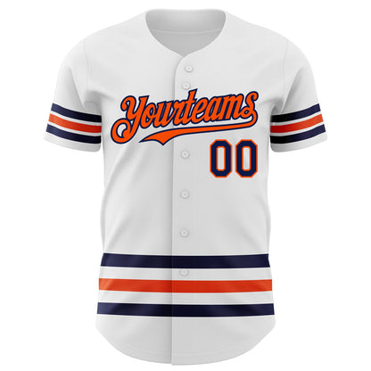 Custom White Navy-Orange Line Authentic Baseball Jersey - Sky-Custom