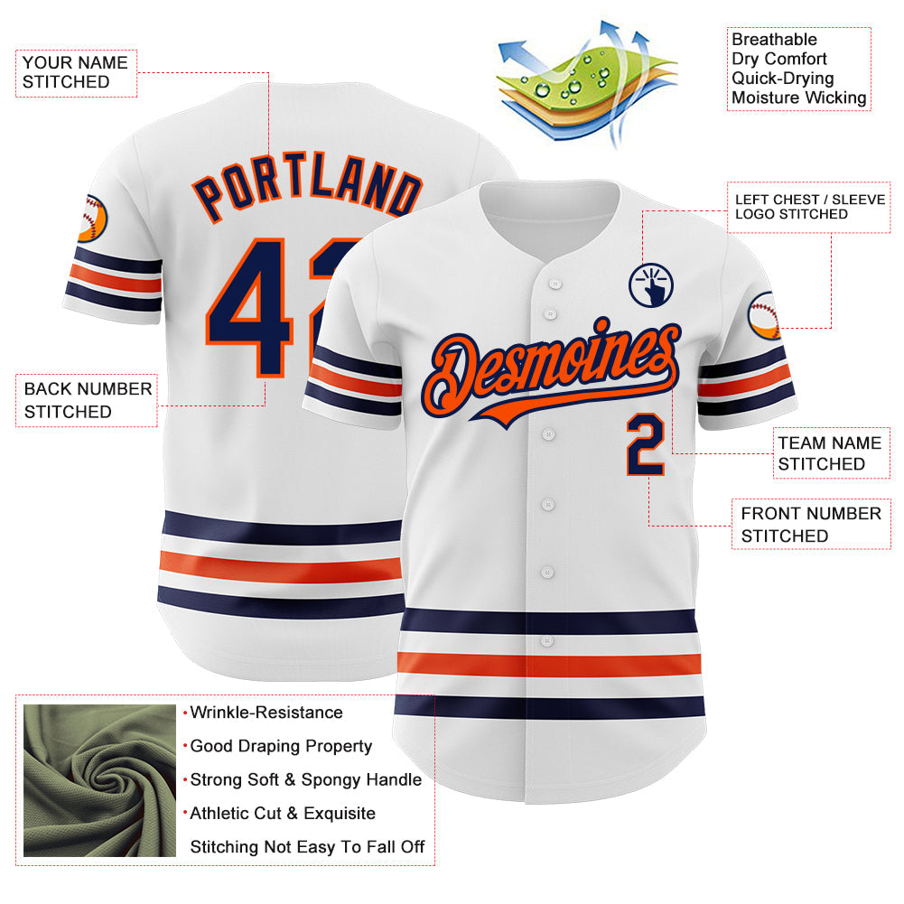 Custom White Navy-Orange Line Authentic Baseball Jersey - Sky-Custom