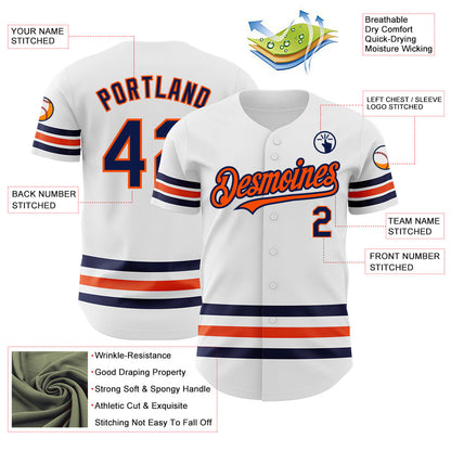 Custom White Navy-Orange Line Authentic Baseball Jersey - Sky-Custom