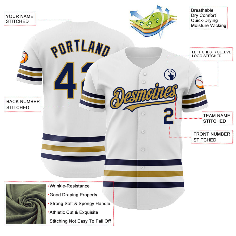Custom White Navy-Old Gold Line Authentic Baseball Jersey - Sky-Custom