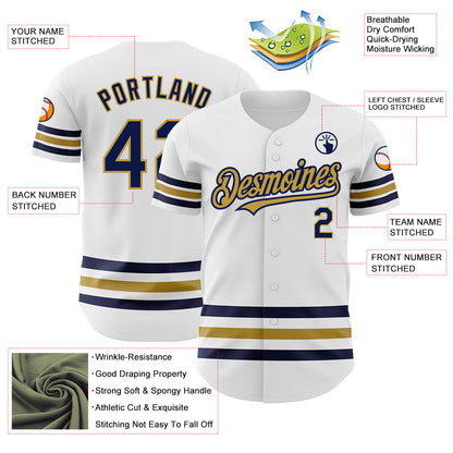 Custom White Navy-Old Gold Line Authentic Baseball Jersey - Sky-Custom