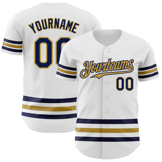 Custom White Navy-Old Gold Line Authentic Baseball Jersey - Sky-Custom