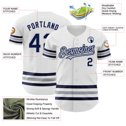 Custom White Navy-Gray Line Authentic Baseball Jersey - Sky-Custom