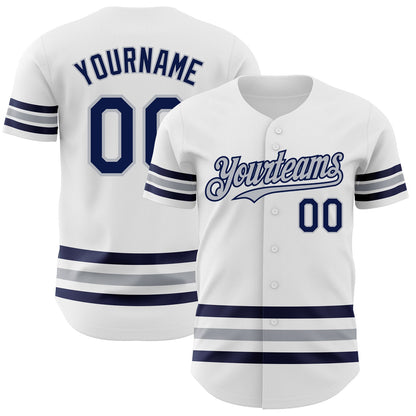 Custom White Navy-Gray Line Authentic Baseball Jersey - Sky-Custom