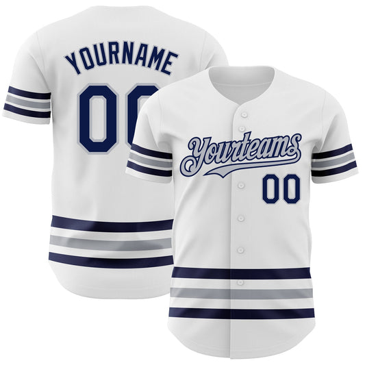 Custom White Navy-Gray Line Authentic Baseball Jersey - Sky-Custom