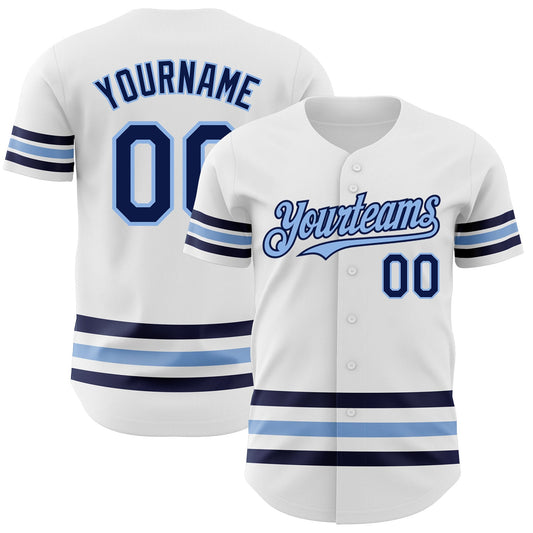Custom White Navy-Light Blue Line Authentic Baseball Jersey - Sky-Custom