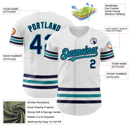 Custom White Navy-Teal Line Authentic Baseball Jersey - Sky-Custom