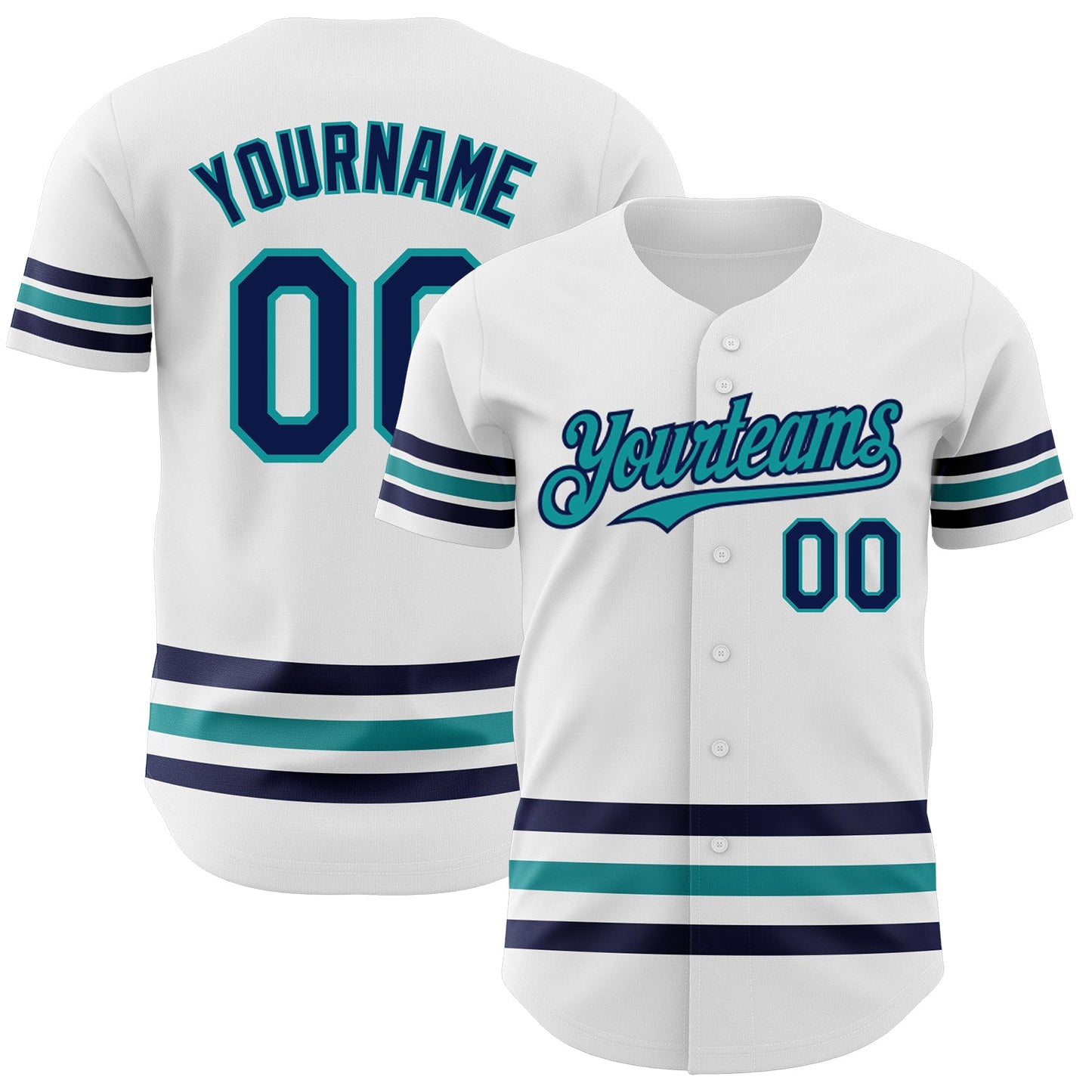 Custom White Navy-Teal Line Authentic Baseball Jersey - Sky-Custom