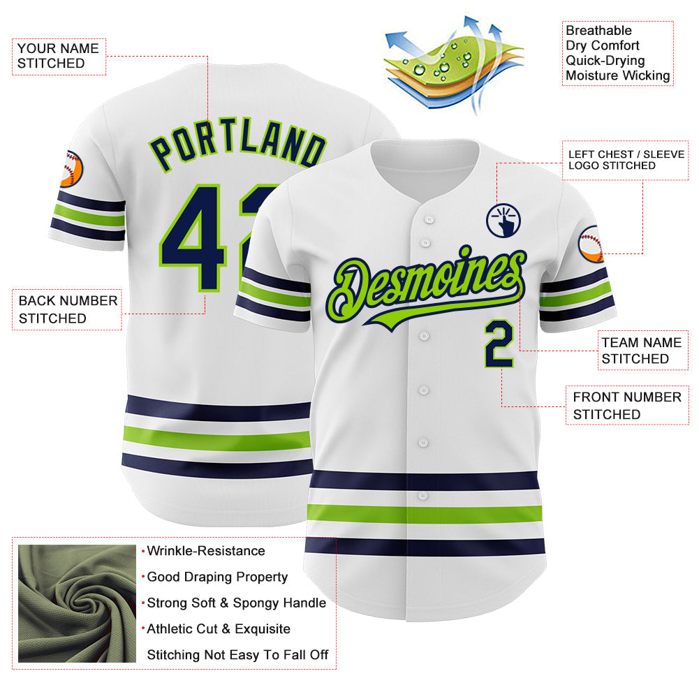 Custom White Navy-Neon Green Line Authentic Baseball Jersey - Sky-Custom