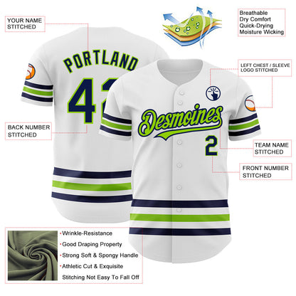 Custom White Navy-Neon Green Line Authentic Baseball Jersey - Sky-Custom